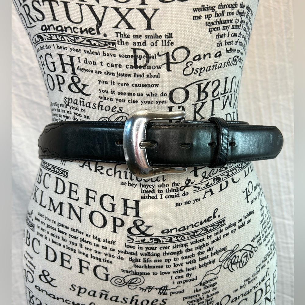 Tony Lama Sz 40 Leather Black Longhorn Billet Western Belt Silver Buckle MadeUSA